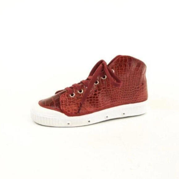 NEW SPRING COURT WOMENS ROUGE RED CROCO LEATHER HIGH TOP SNEAKERS SIZE CHOICE - Picture 2 of 5